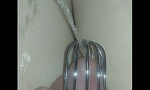 sissy pissing herself again with a new chastity