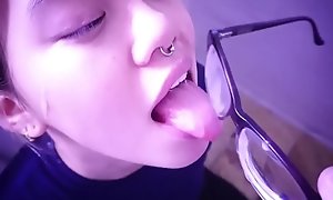 An Asian Slut Waits For Her Master_ She Licks The Cum Off Her Glasses. Full Video On SabelArsene.com