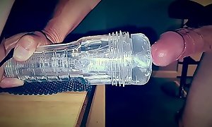 Homemade huge dripping slow motion cumshot after edging and deep fucking fleshlight go