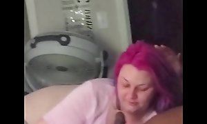 Pink/Blue haired wife sucks husband's cock