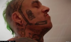 Sexy Tattooed Stud Fucks Dominates His Friend In The Bathroom - BROMO