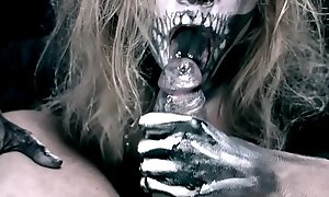 Skeleton girl sucks cock. Horror halloween