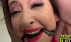 Nasty subslut gagged for spanking and anal destruction