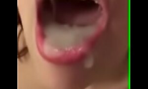 CLOSE UP AMATEUR CUTIE MOUTH FULL OF CUM AND SWALLOW