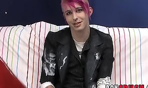 Girly twink Jay Donohue jerks off after getting interviewed