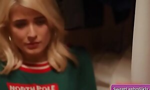 Naughty sexy lesbian teens Elexis Monroe, Brandi Love make out during Christmas deep and tender