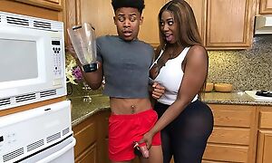 Chubby ebony exercises with her stepson and gets fucked