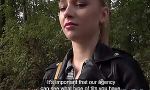 POV babe in leather jacket release fucked open-air after BJ